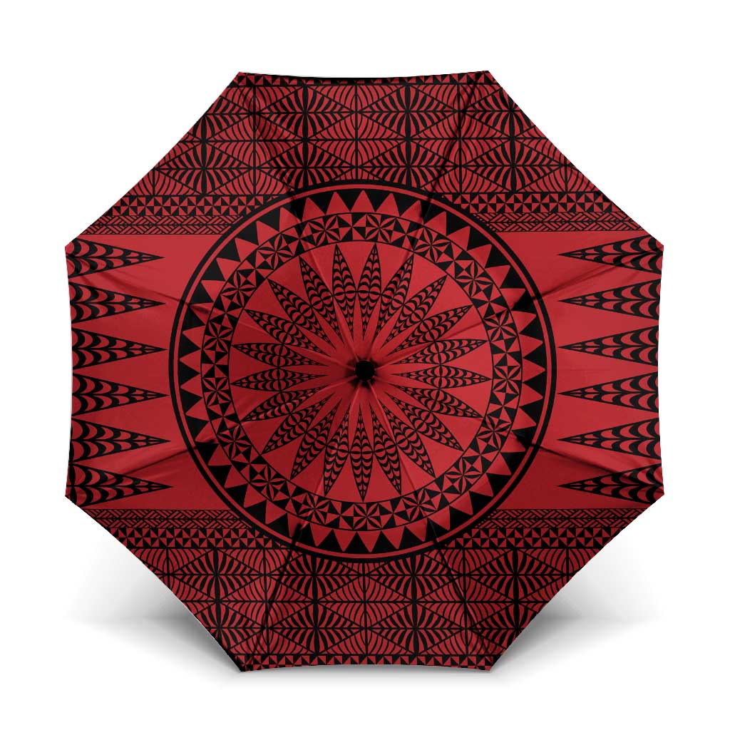 All Red Tonga Malo e lelei Umbrella Vintage Ngatu Tribal Pattern LT9 One Size Folded 11.42 inch Opened Diameter 37.4 inch Red - Polynesian Pride