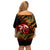 New Zealand Off Shoulder Short Dress Aotearoa Hei-Tiki Maori Fern Tattoo Arty LT9 - Polynesian Pride