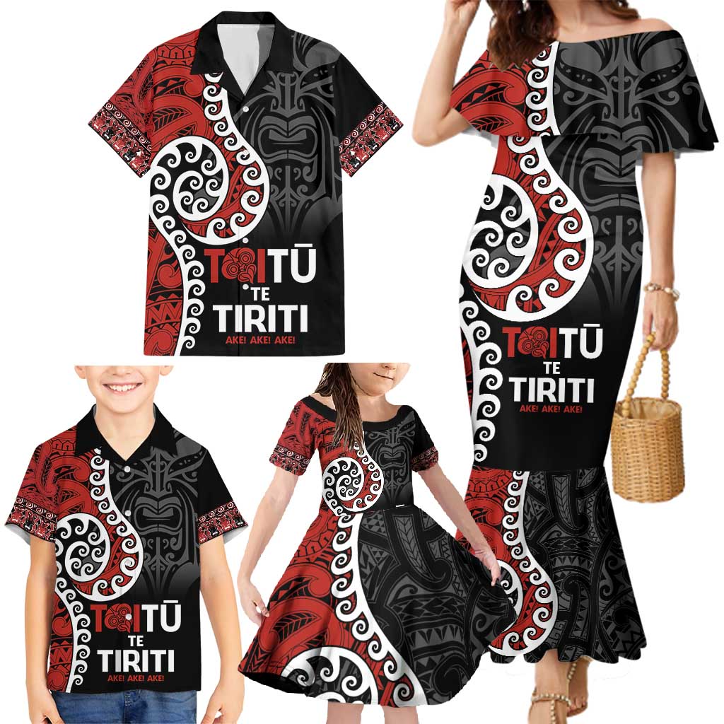 Honour The Treaty New Zealand Family Matching Mermaid Dress and Hawaiian Shirt Toitu Te Tiriti Ake!Ake!Ake!