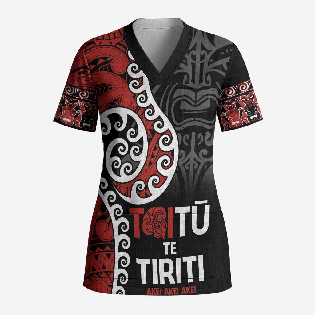 Honour The Treaty New Zealand Scrub Top Toitu Te Tiriti Ake Ake Ake LT9 Adult Red - Polynesian Pride