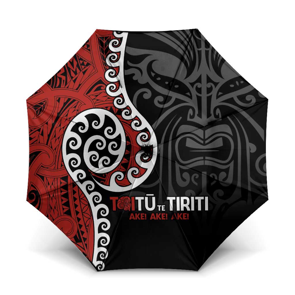 Honour The Treaty New Zealand Umbrella Toitu Te Tiriti Ake Ake Ake LT9 One Size Folded 11.42 inch Opened Diameter 37.4 inch Red - Polynesian Pride