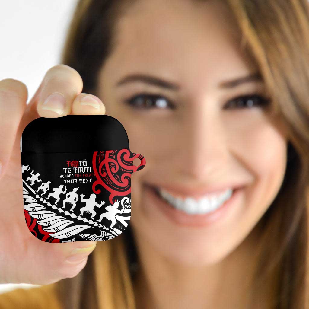 Honour The Treaty New Zealand Personalised AirPods Case Toitu Te Tiriti Half Fern Haka Dance LT9 Red - Polynesian Pride
