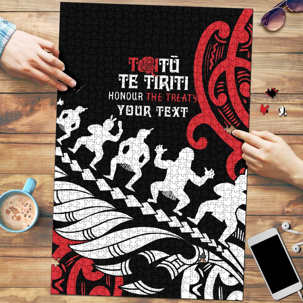 Honour The Treaty New Zealand Personalised Puzzle Toitu Te Tiriti Half Fern Haka Dance LT9 Red - Polynesian Pride