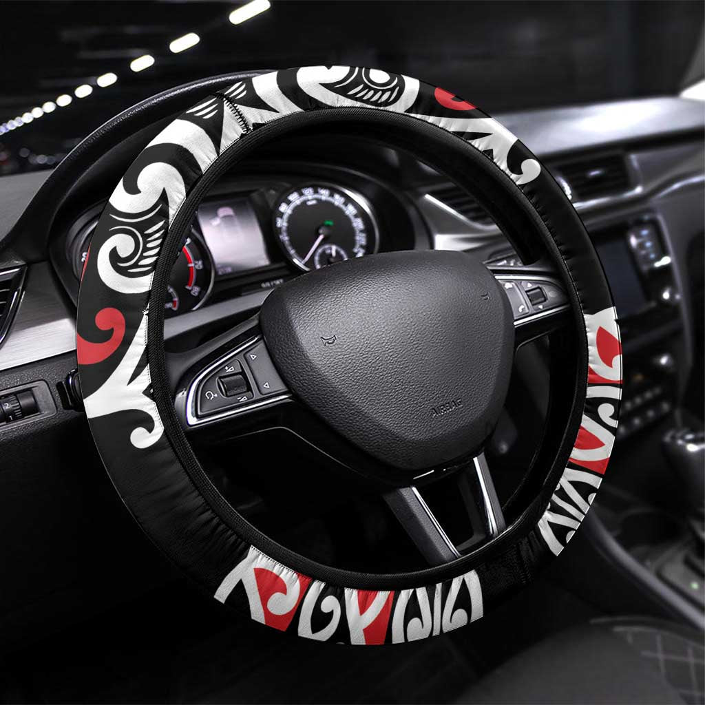 Honour The Treaty New Zealand Steering Wheel Cover Toitu Te Tiriti Half Fern with Haka dance