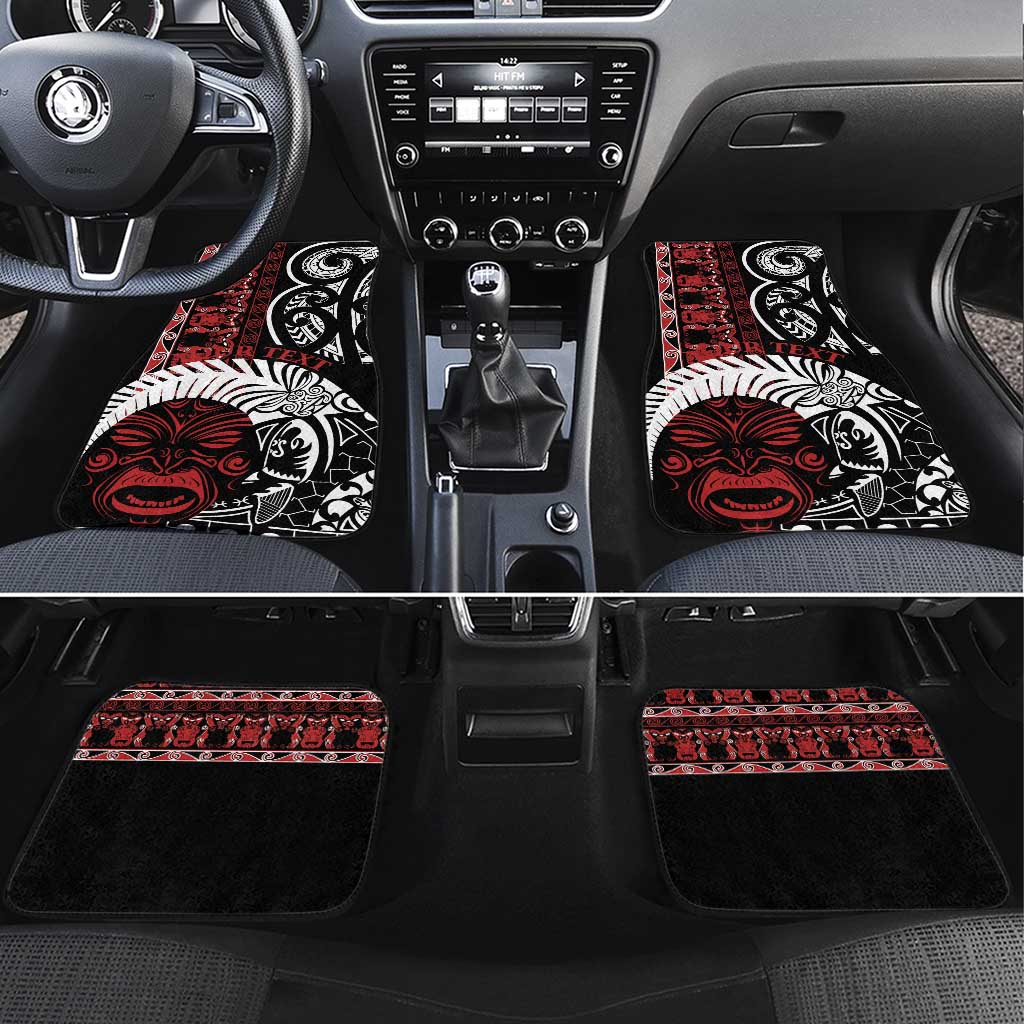 Honour The Treaty New Zealand Personalised Car Mats Toitu Te Tiriti Indigenous Maori Face LT9 Set 4pcs Black - Polynesian Pride
