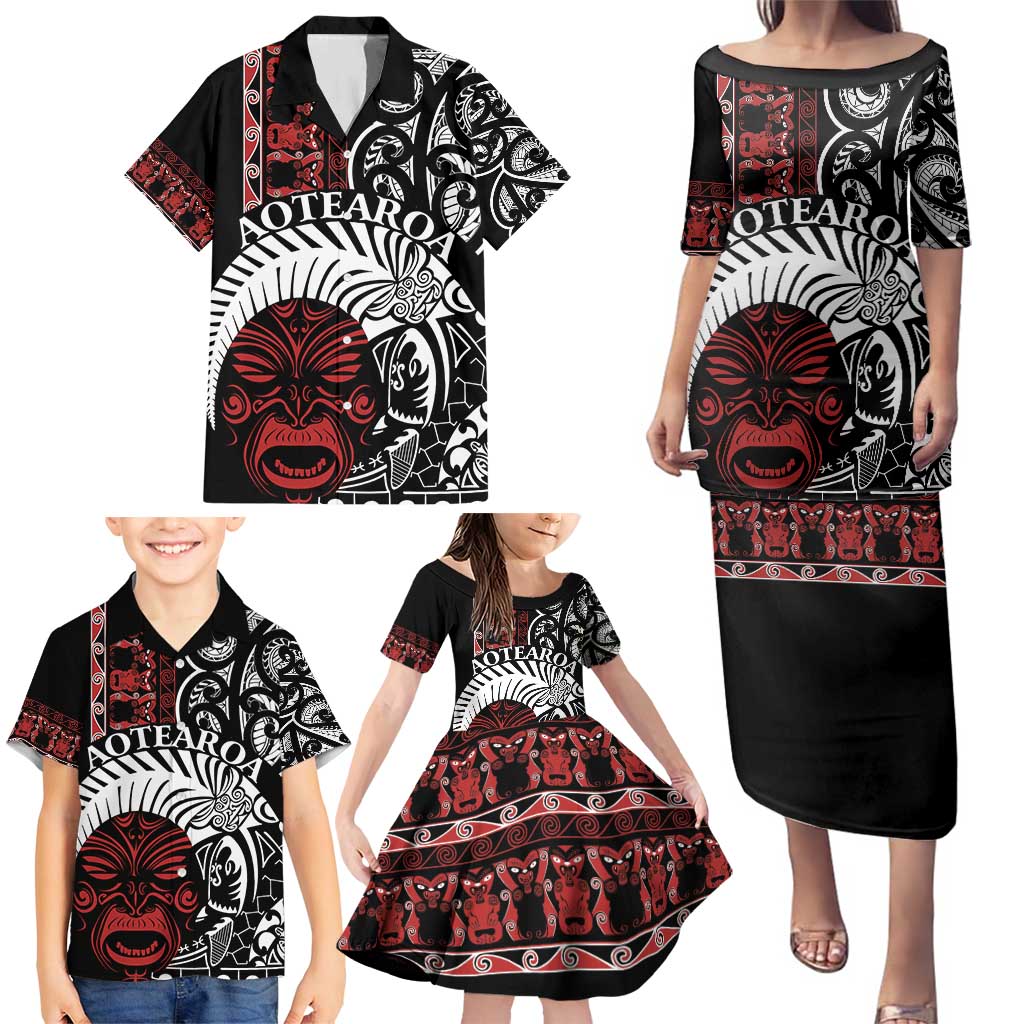 Honour The Treaty New Zealand Personalised Family Matching Puletasi and Hawaiian Shirt Toitu Te Tiriti Indigenous Maori Face