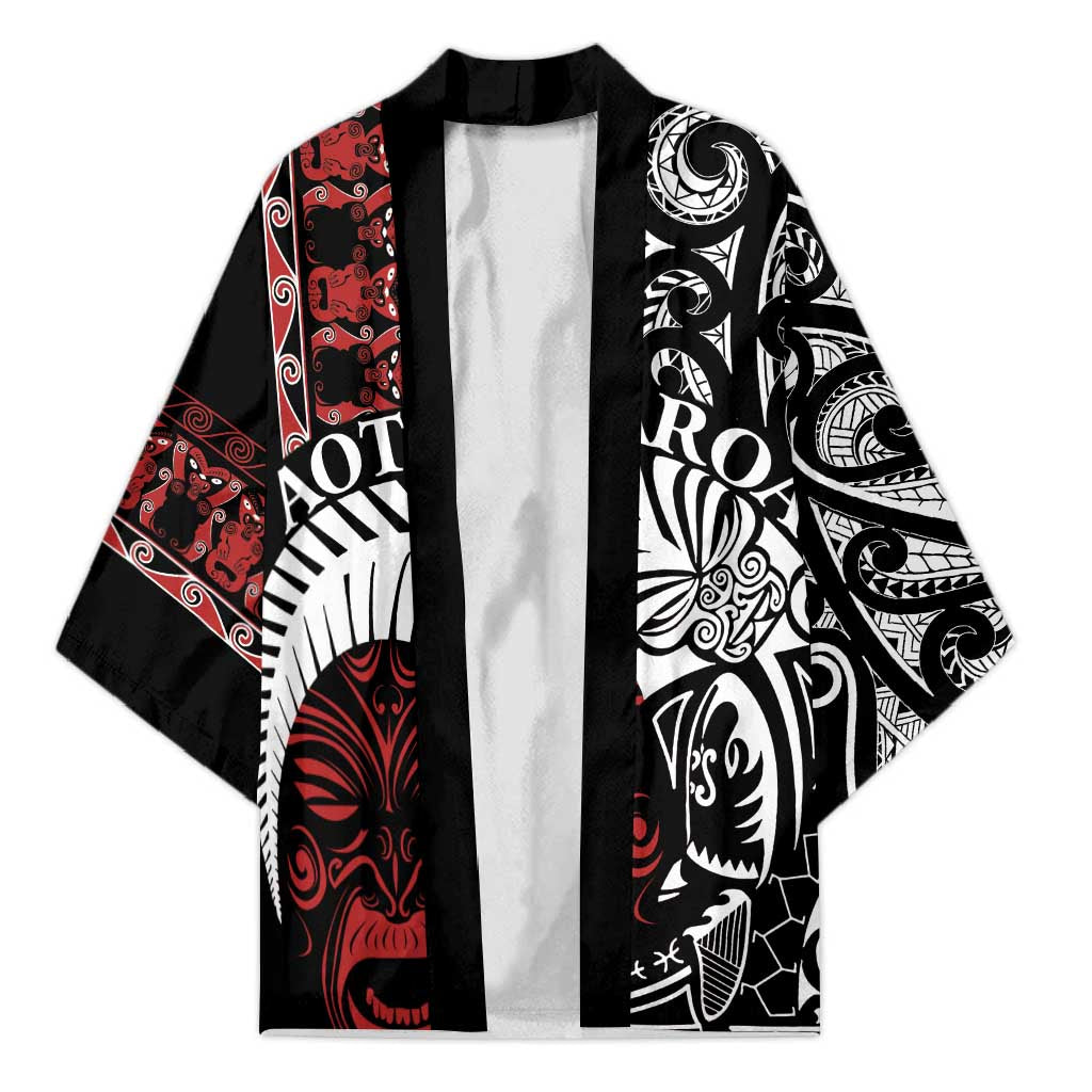 Honour The Treaty New Zealand Personalised Kimono Toitu Te Tiriti Indigenous Maori Face LT9 Unisex Red - Polynesian Pride