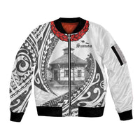 Samoa Mau Movement House Personalised Sleeve Zip Bomber Jacket Fa'a Samoa The Samoan Way LT9 Unisex White - Polynesian Pride