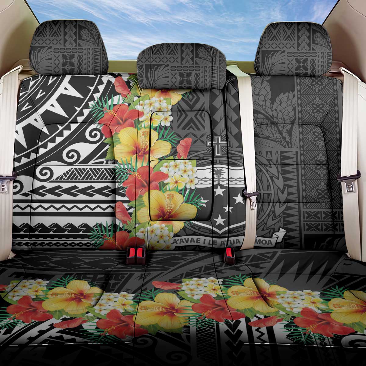 Samoa Tribal Hibiscus Flowers Back Car Seat Cover LT9 One Size Black - Polynesian Pride