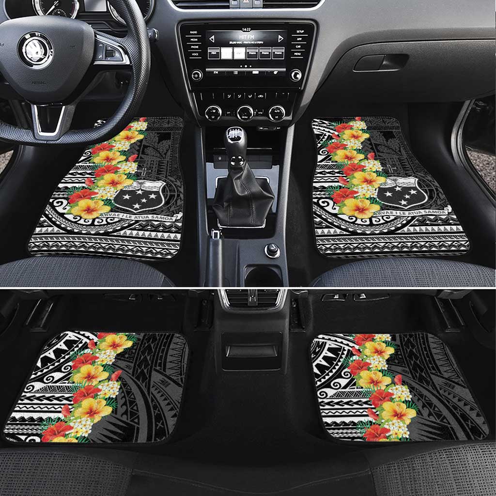 Samoa Tribal Hibiscus Flowers Car Mats LT9 Set 4pcs Black - Polynesian Pride