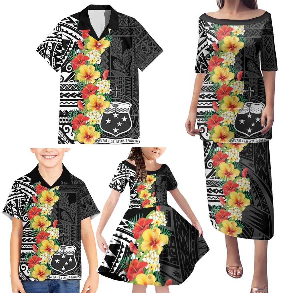 Samoa Tribal Hibiscus Flowers Family Matching Puletasi and Hawaiian Shirt