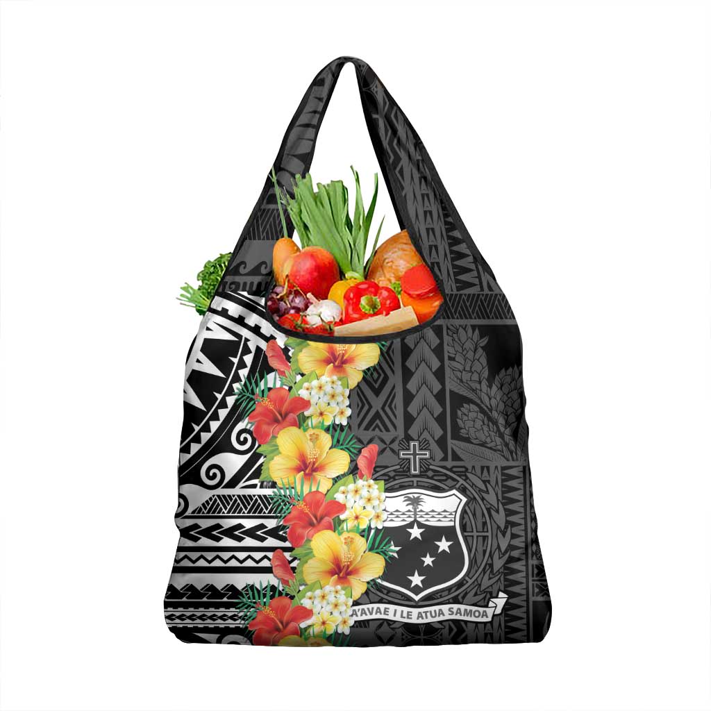 Samoa Tribal Hibiscus Flowers Grocery Bag LT9 1-pack One Size Black - Polynesian Pride