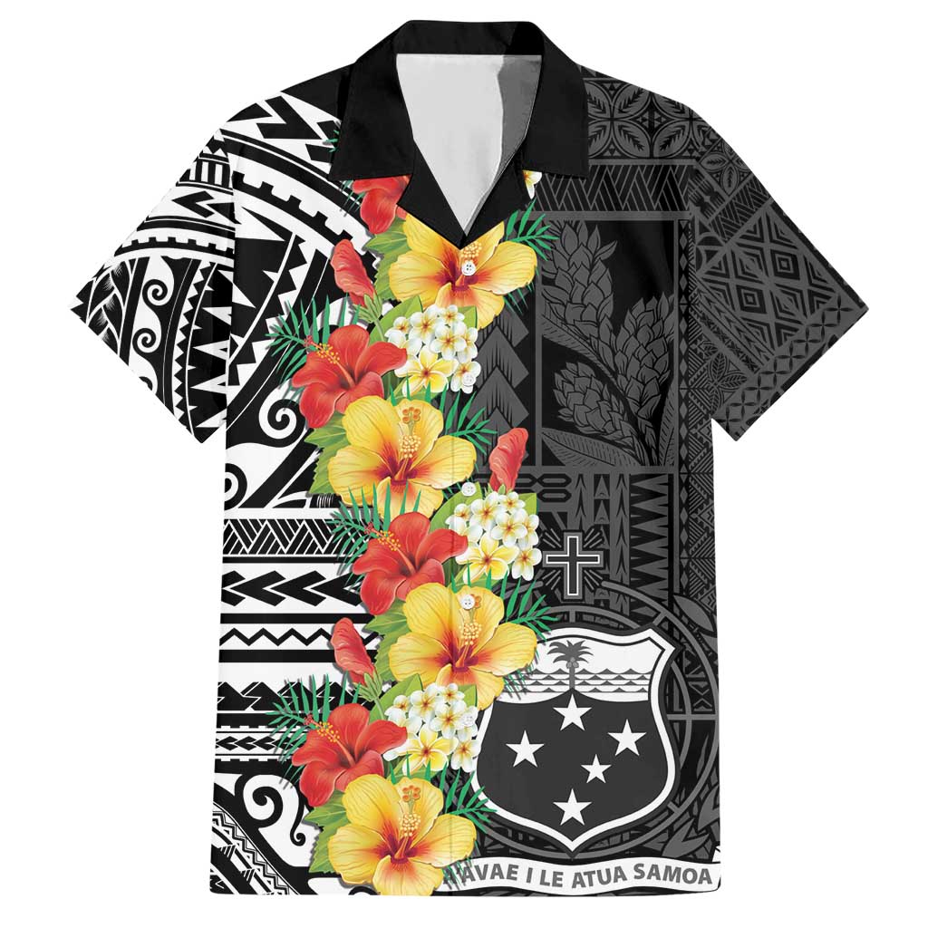 Samoa Tribal Hibiscus Flowers Hawaiian Shirt LT9 Black - Polynesian Pride