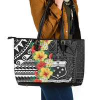 Samoa Tribal Hibiscus Flowers Leather Tote Bag LT9 - Polynesian Pride