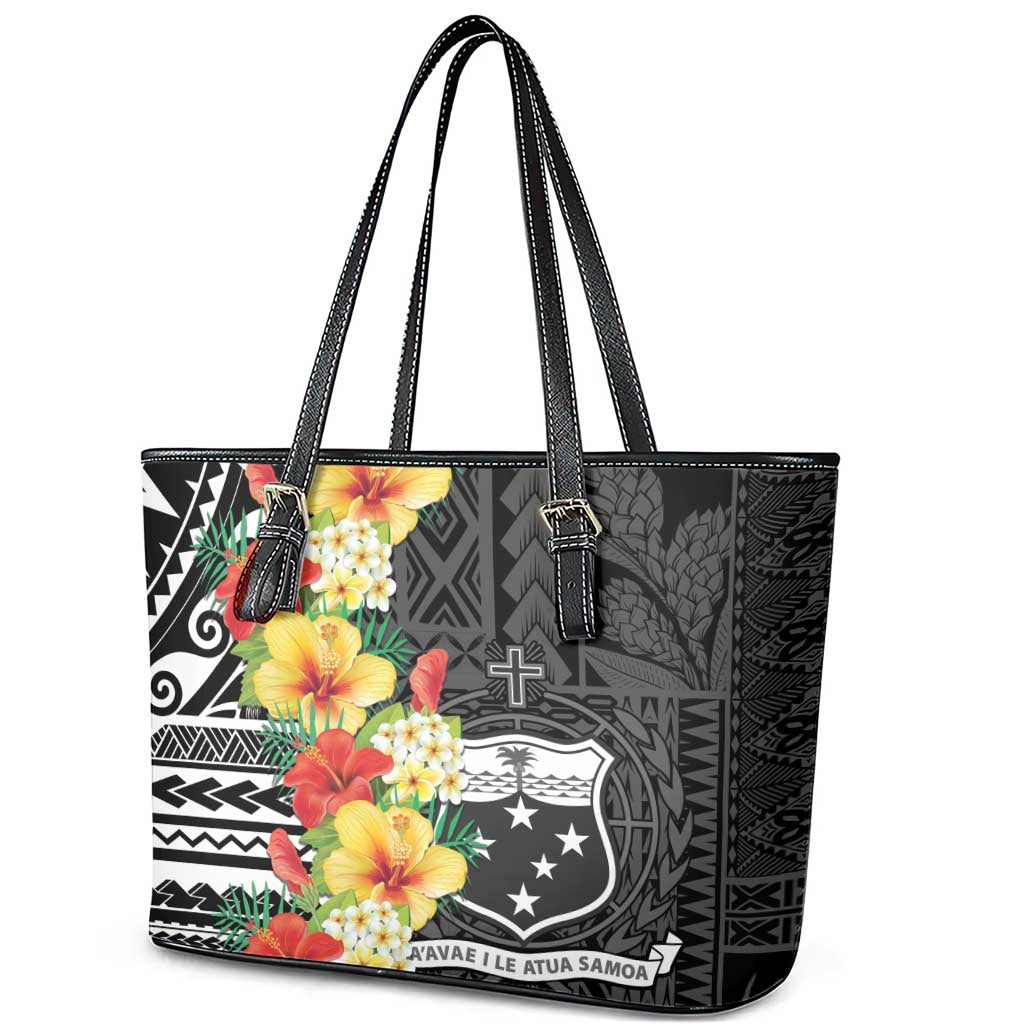 Samoa Tribal Hibiscus Flowers Leather Tote Bag LT9 - Polynesian Pride