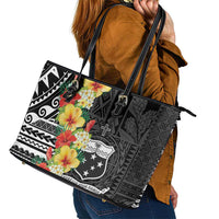 Samoa Tribal Hibiscus Flowers Leather Tote Bag LT9 - Polynesian Pride