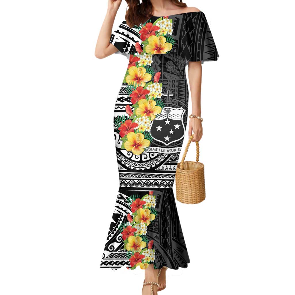 Samoa Tribal Hibiscus Flowers Mermaid Dress