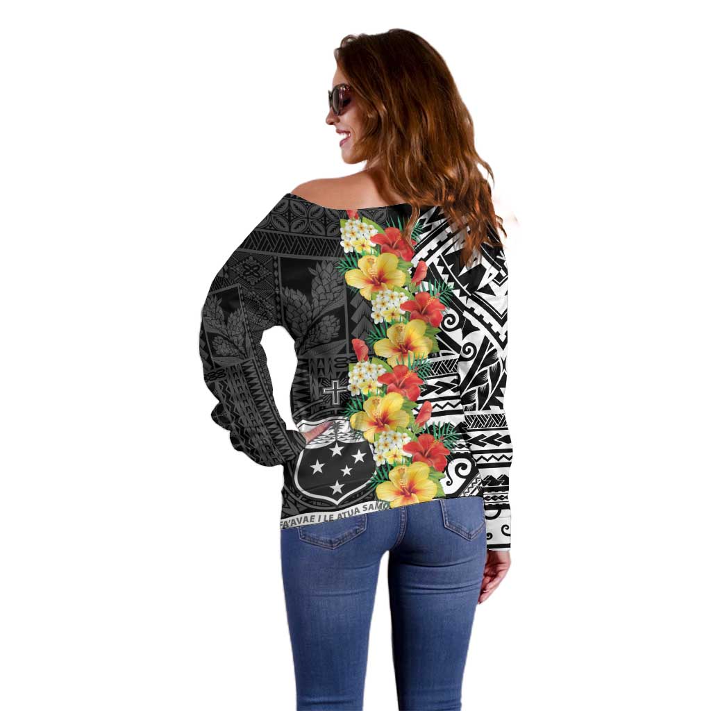 Samoa Tribal Hibiscus Flowers Off Shoulder Sweater LT9 - Polynesian Pride