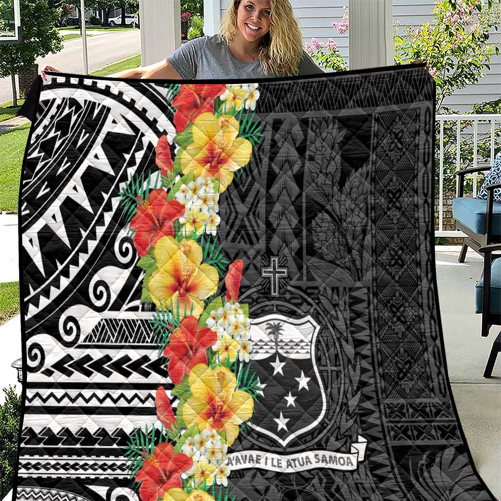 Samoa Tribal Hibiscus Flowers Quilt LT9 Black - Polynesian Pride