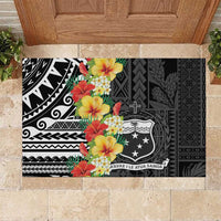 Samoa Tribal Hibiscus Flowers Rubber Doormat LT9 Black - Polynesian Pride