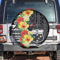 Samoa Tribal Hibiscus Flowers Spare Tire Cover LT9 Black - Polynesian Pride