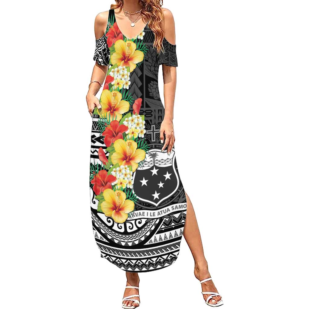 Samoa Tribal Hibiscus Flowers Summer Maxi Dress