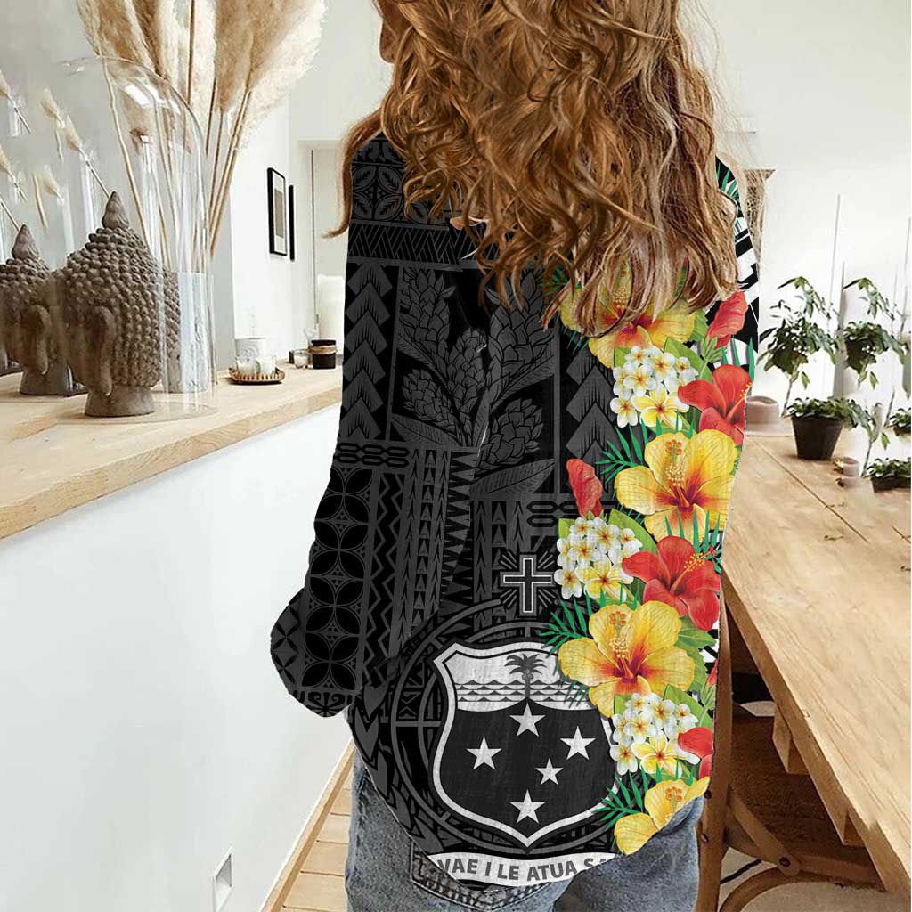 Samoa Tribal Hibiscus Flowers Women Casual Shirt LT9 - Polynesian Pride