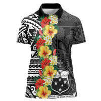 Samoa Tribal Hibiscus Flowers Women Polo Shirt LT9 Female Black - Polynesian Pride