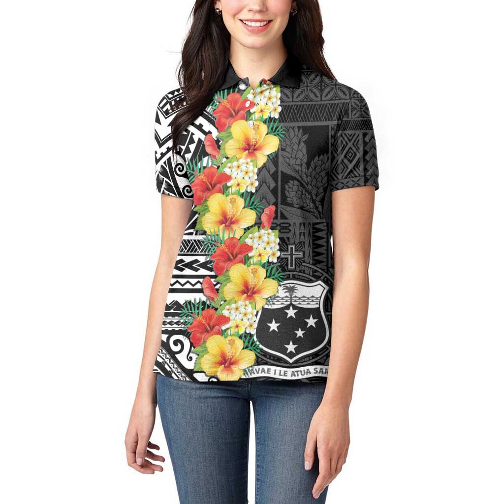 Samoa Tribal Hibiscus Flowers Women Polo Shirt LT9 - Polynesian Pride