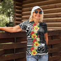 Samoa Tribal Hibiscus Flowers Women Polo Shirt LT9 - Polynesian Pride