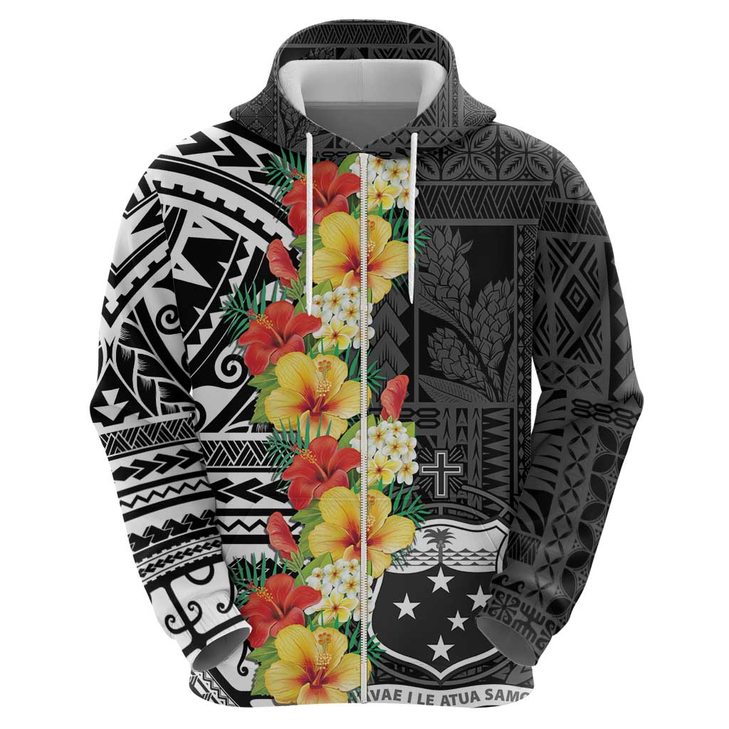 Samoa Tribal Hibiscus Flowers Zip Hoodie LT9 - Polynesian Pride