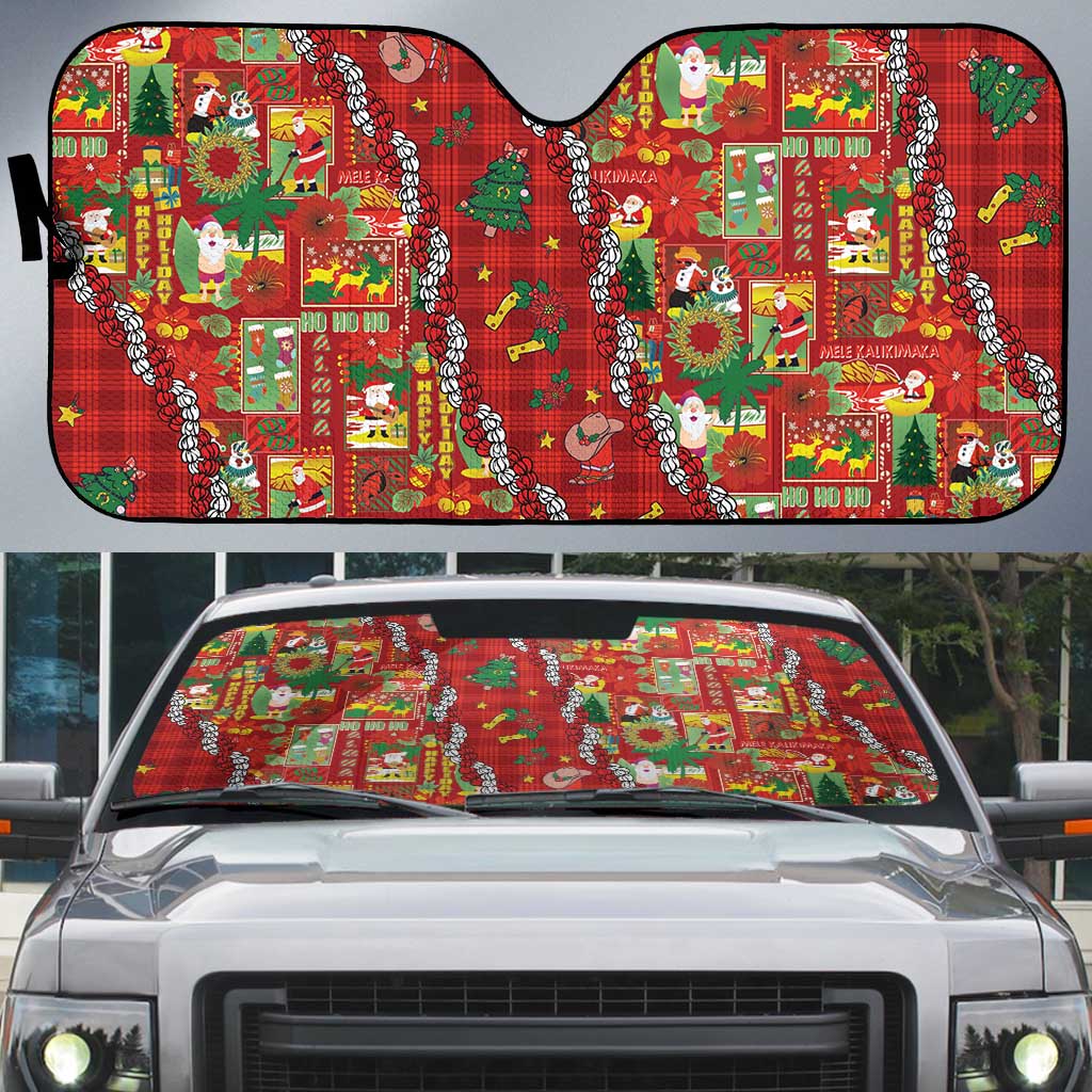 Mele Kalikimaka Pakalana Pikake Lei Auto Sun Shade Hawaiian Rodeo Paniolo Omaomao Palaka LT9 Green - Polynesian Pride