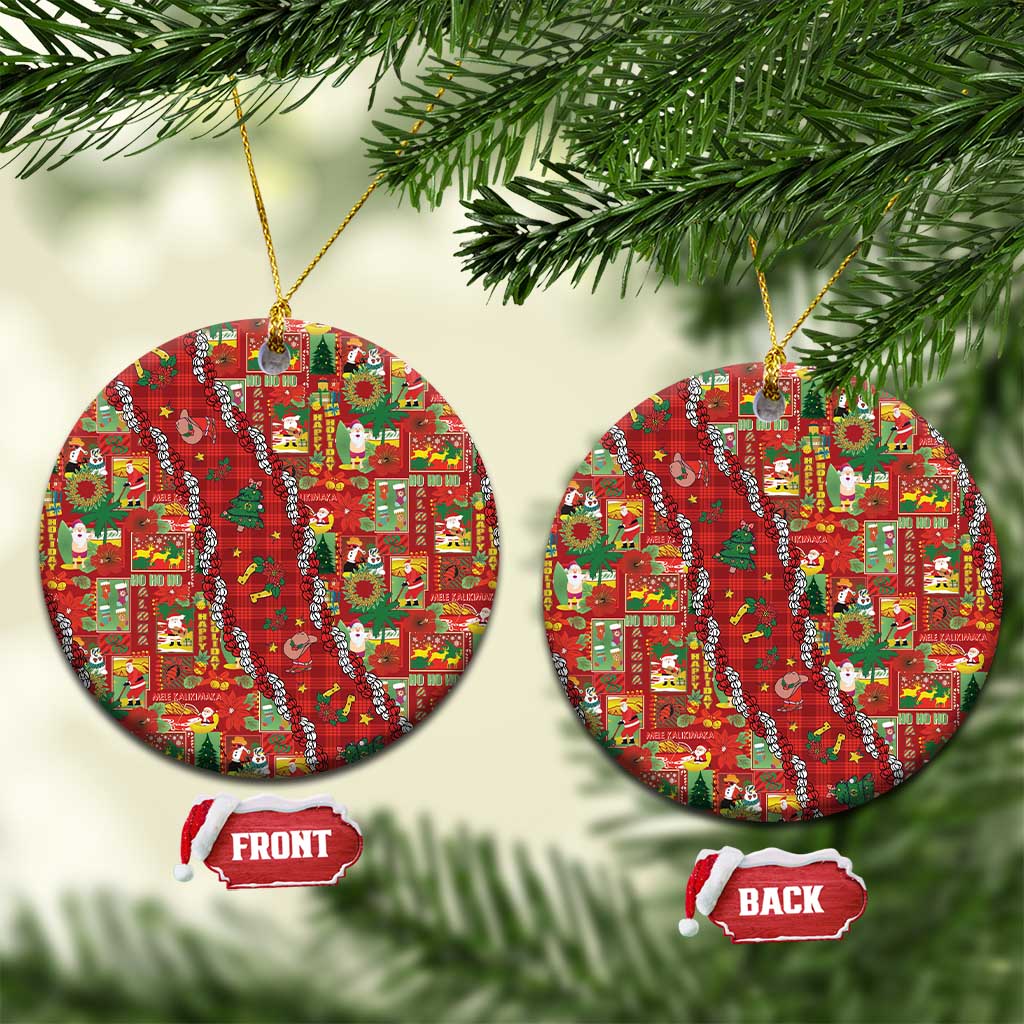 Mele Kalikimaka Pakalana Pikake Lei Ceramic Ornament Hawaiian Rodeo Paniolo Omaomao Palaka LT9 Circle Green - Polynesian Pride
