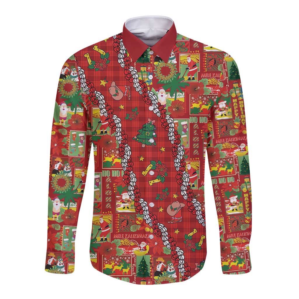 Mele Kalikimaka Pakalana Pikake Lei Long Sleeve Button Shirt Hawaiian Rodeo Paniolo Omaomao Palaka LT9 Unisex Green - Polynesian Pride