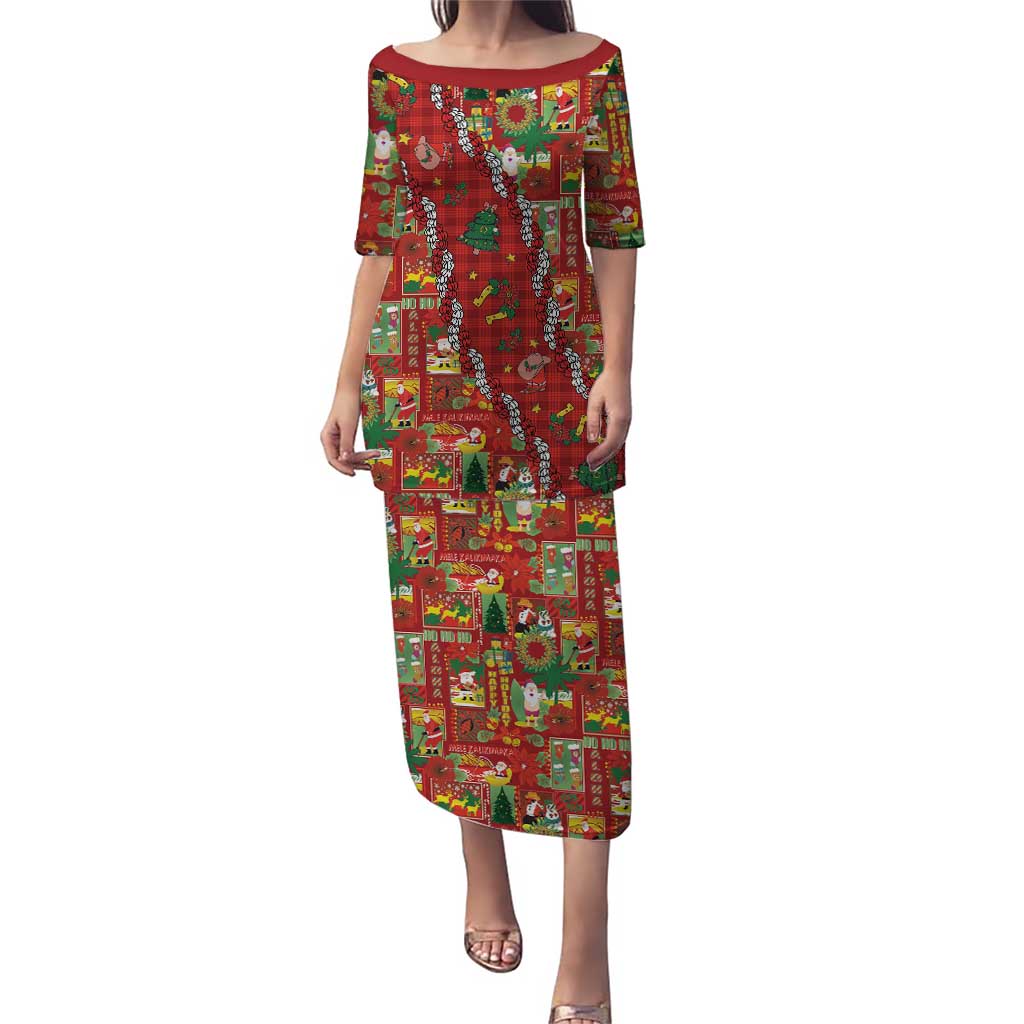Mele Kalikimaka Pakalana Pikake Lei Puletasi Hawaiian Rodeo Paniolo Omaomao Palaka LT9 Long Dress Green - Polynesian Pride