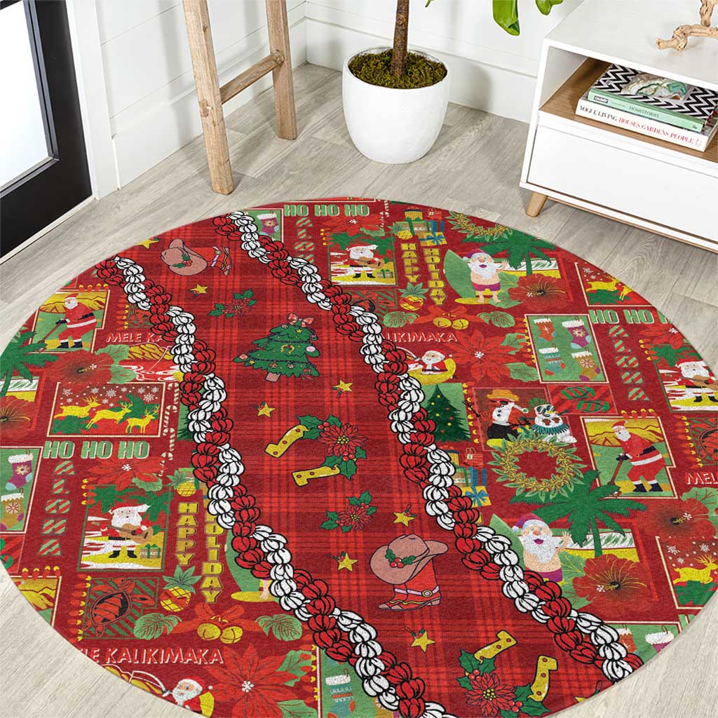 Mele Kalikimaka Pakalana Pikake Lei Round Carpet Hawaiian Rodeo Paniolo Omaomao Palaka LT9 Green - Polynesian Pride