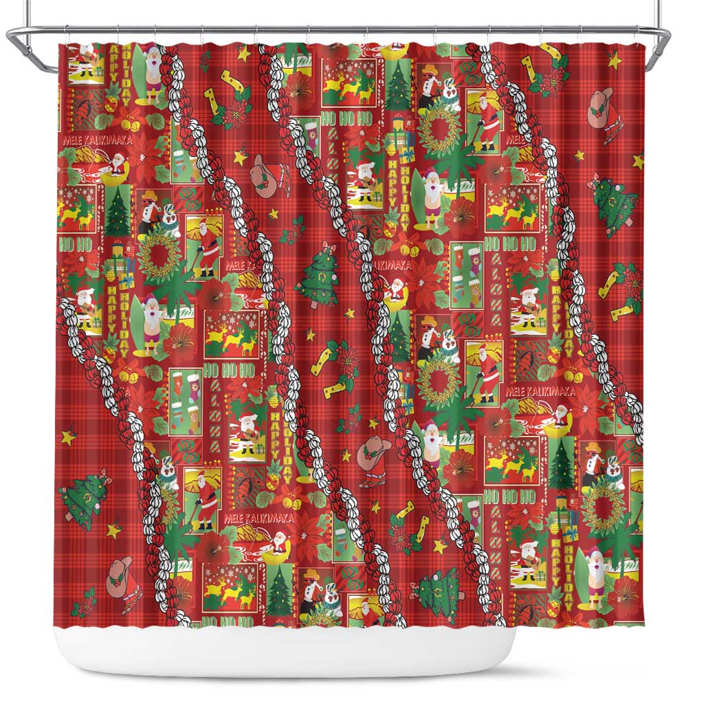 Mele Kalikimaka Pakalana Pikake Lei Shower Curtain Hawaiian Rodeo Paniolo Omaomao Palaka LT9 Green - Polynesian Pride