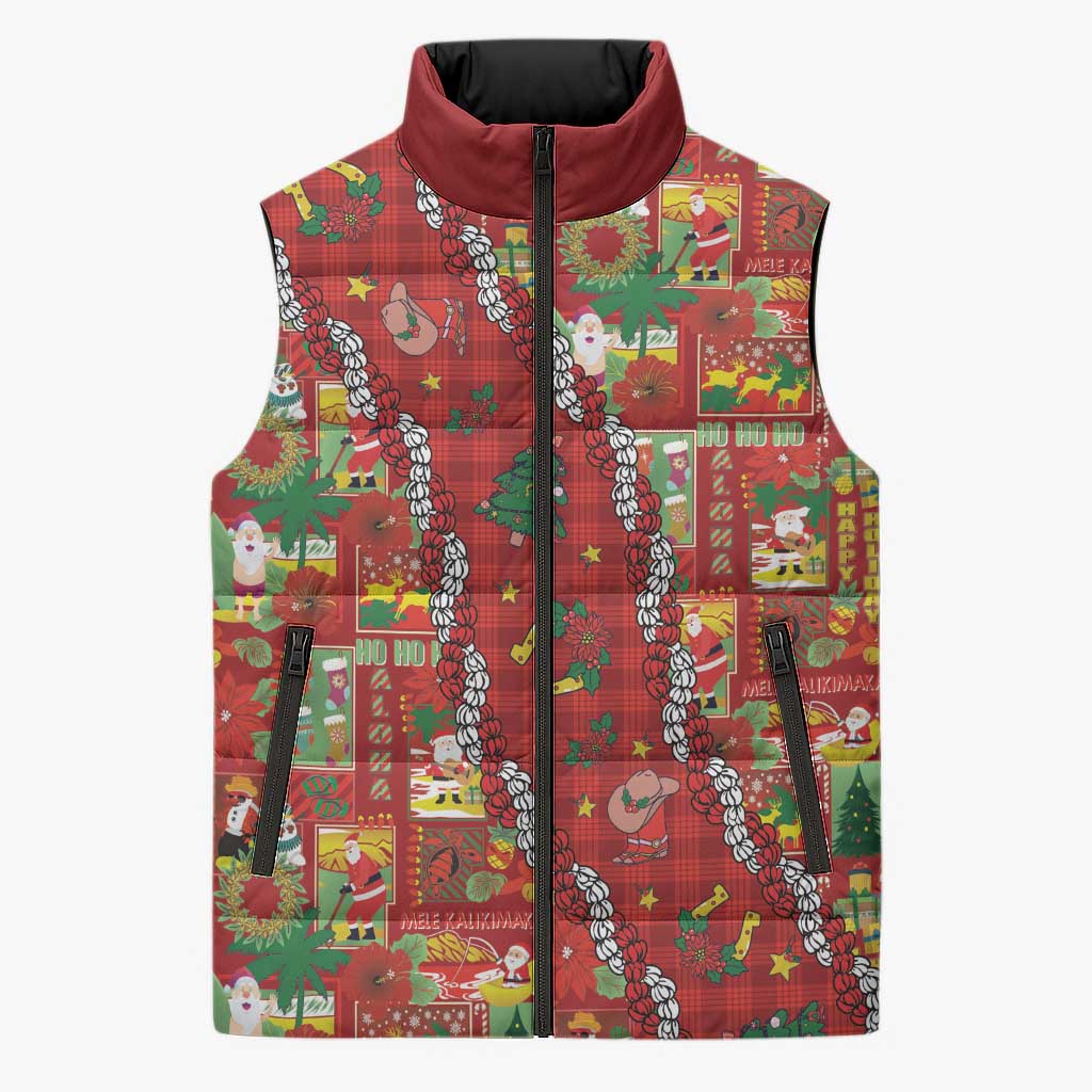 Mele Kalikimaka Pakalana Pikake Lei Sleeveless Puffer Jacket Hawaiian Rodeo Paniolo Omaomao Palaka LT9 Unisex Green - Polynesian Pride