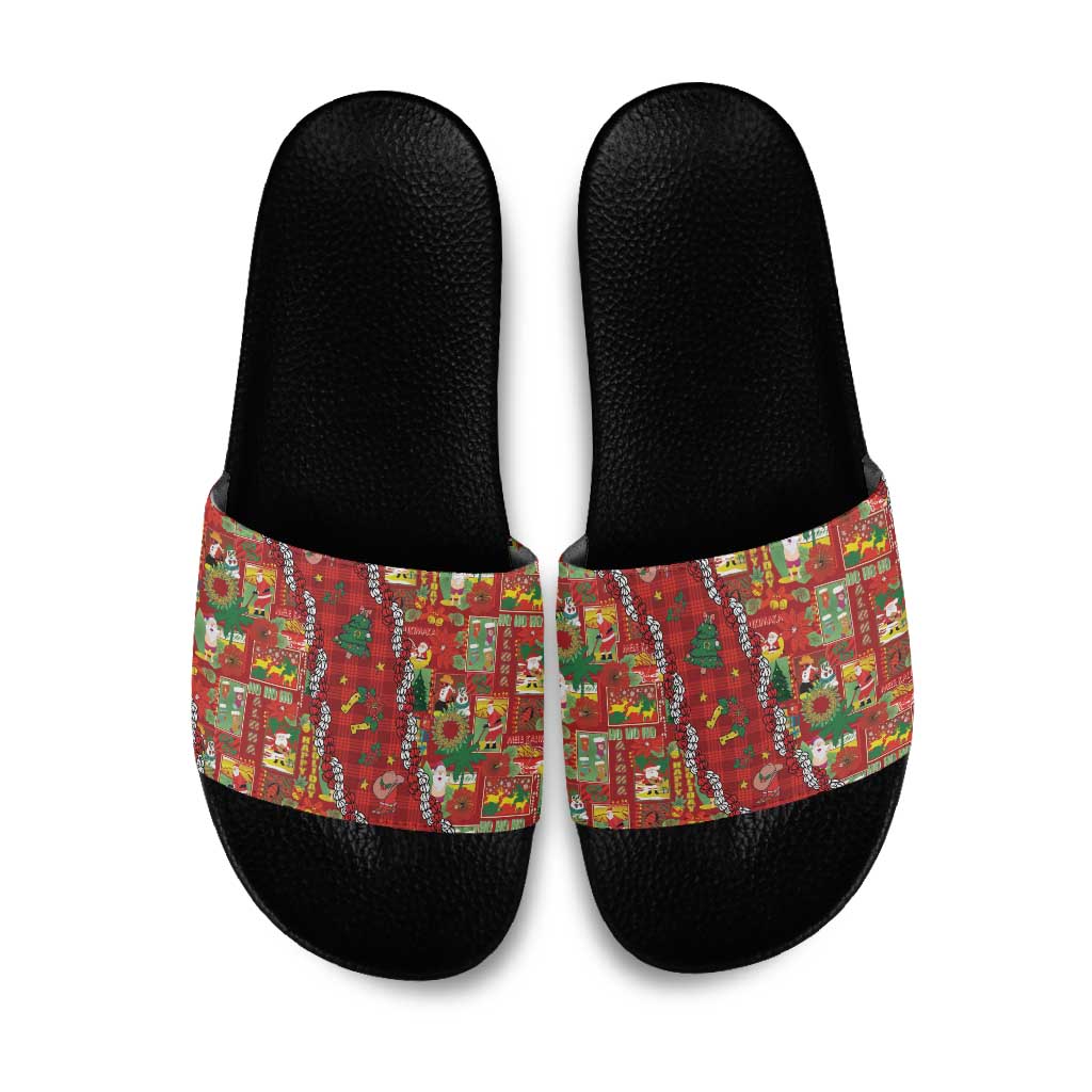 Mele Kalikimaka Pakalana Pikake Lei Slide Sandals Hawaiian Rodeo Paniolo Omaomao Palaka LT9 Green - Polynesian Pride