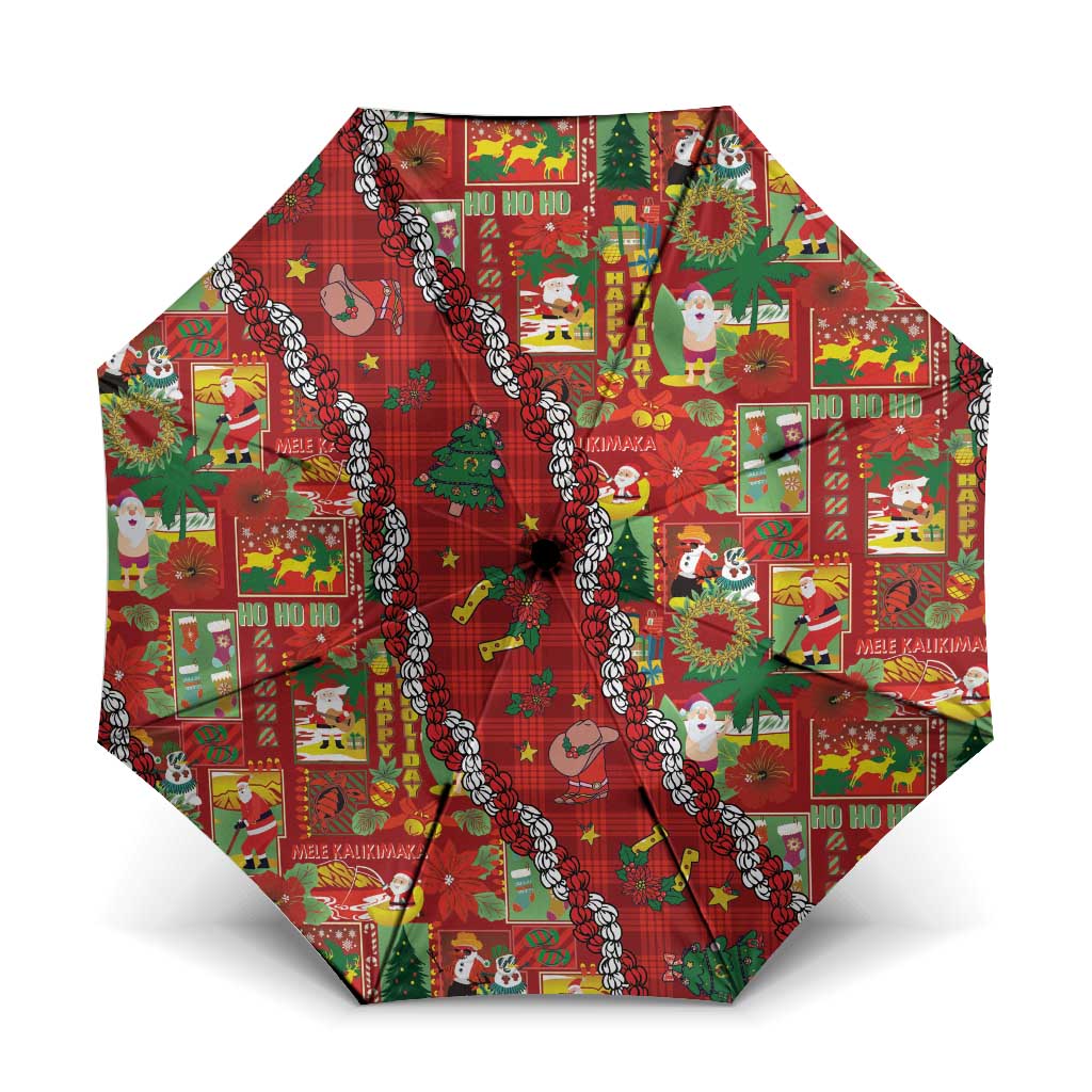 Mele Kalikimaka Pakalana Pikake Lei Umbrella Hawaiian Rodeo Paniolo Omaomao Palaka LT9 One Size Folded 11.42 inch Opened Diameter 37.4 inch Green - Polynesian Pride