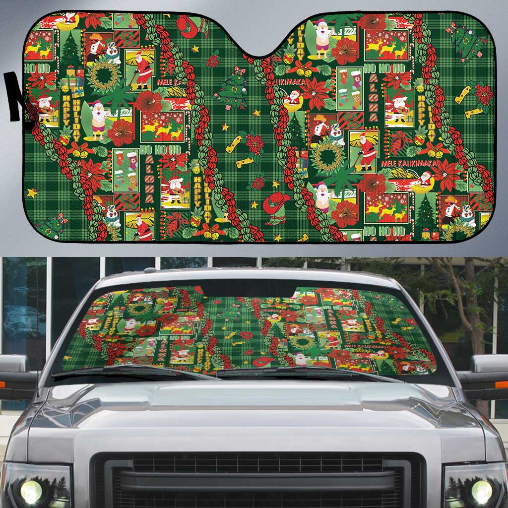 Mele Kalikimaka Pakalana Pikake Lei Auto Sun Shade Hawaiian Rodeo Paniolo Ulaula Palaka LT9 Red - Polynesian Pride