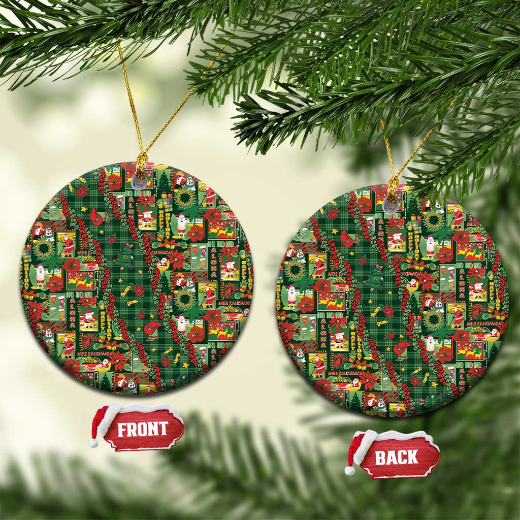 Mele Kalikimaka Pakalana Pikake Lei Ceramic Ornament Hawaiian Rodeo Paniolo Ulaula Palaka LT9 Circle Red - Polynesian Pride