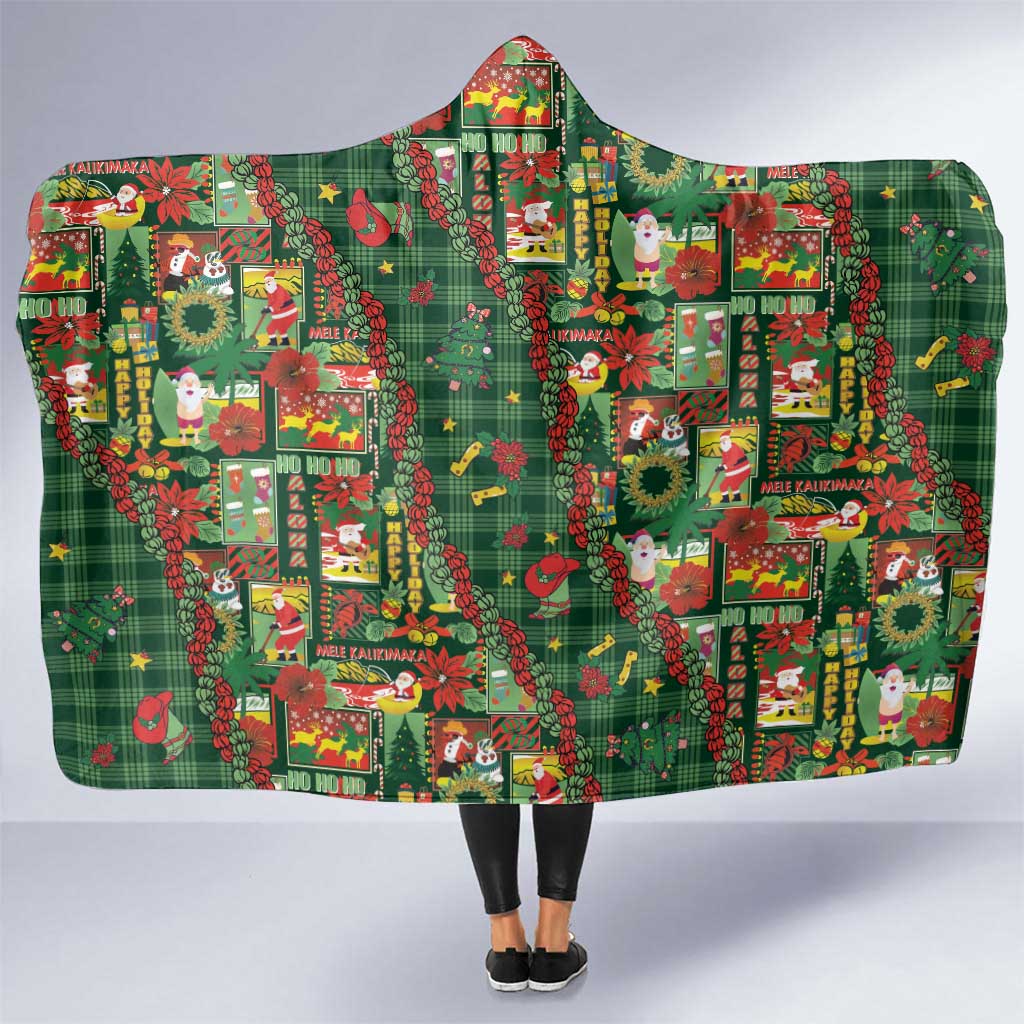 Mele Kalikimaka Pakalana Pikake Lei Hooded Blanket Hawaiian Rodeo Paniolo Ulaula Palaka LT9 One Size Red - Polynesian Pride