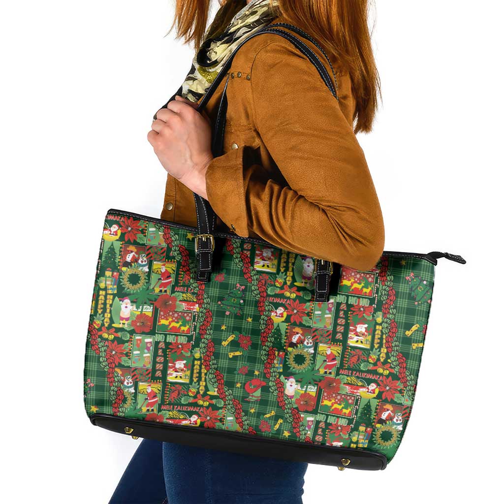 Mele Kalikimaka Pakalana Pikake Lei Leather Tote Bag Hawaiian Rodeo Paniolo Ulaula Palaka LT9 Red - Polynesian Pride