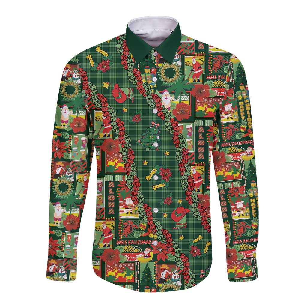 Mele Kalikimaka Pakalana Pikake Lei Long Sleeve Button Shirt Hawaiian Rodeo Paniolo Ulaula Palaka LT9 Unisex Red - Polynesian Pride