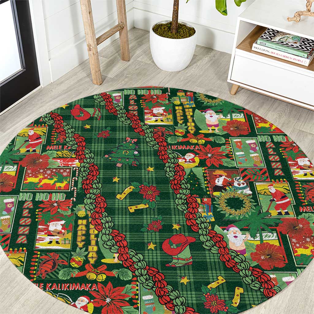 Mele Kalikimaka Pakalana Pikake Lei Round Carpet Hawaiian Rodeo Paniolo Ulaula Palaka LT9 Red - Polynesian Pride