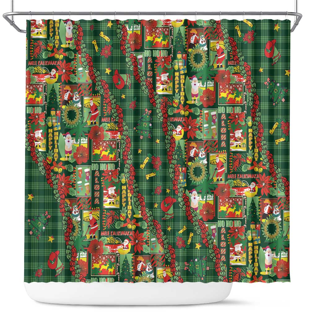 Mele Kalikimaka Pakalana Pikake Lei Shower Curtain Hawaiian Rodeo Paniolo Ulaula Palaka LT9 Red - Polynesian Pride