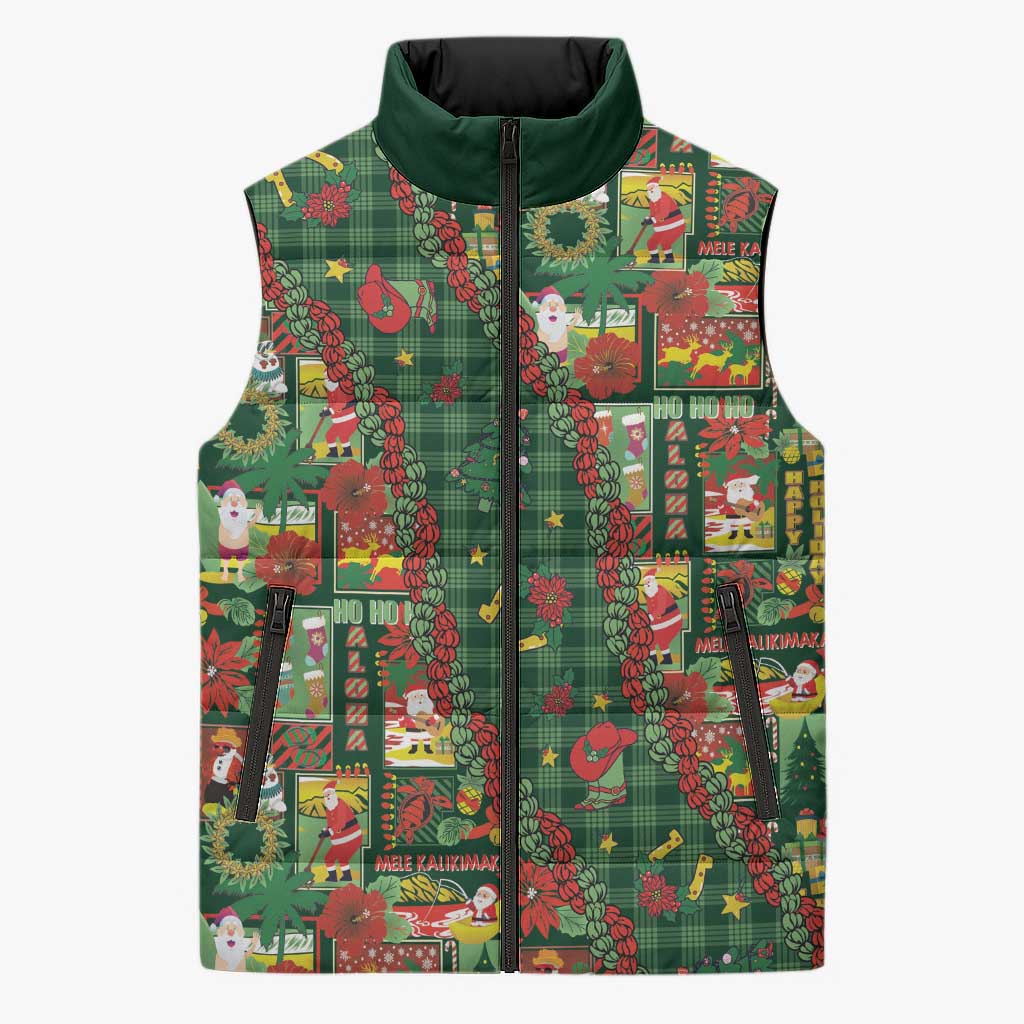Mele Kalikimaka Pakalana Pikake Lei Sleeveless Puffer Jacket Hawaiian Rodeo Paniolo Ulaula Palaka LT9 Unisex Red - Polynesian Pride