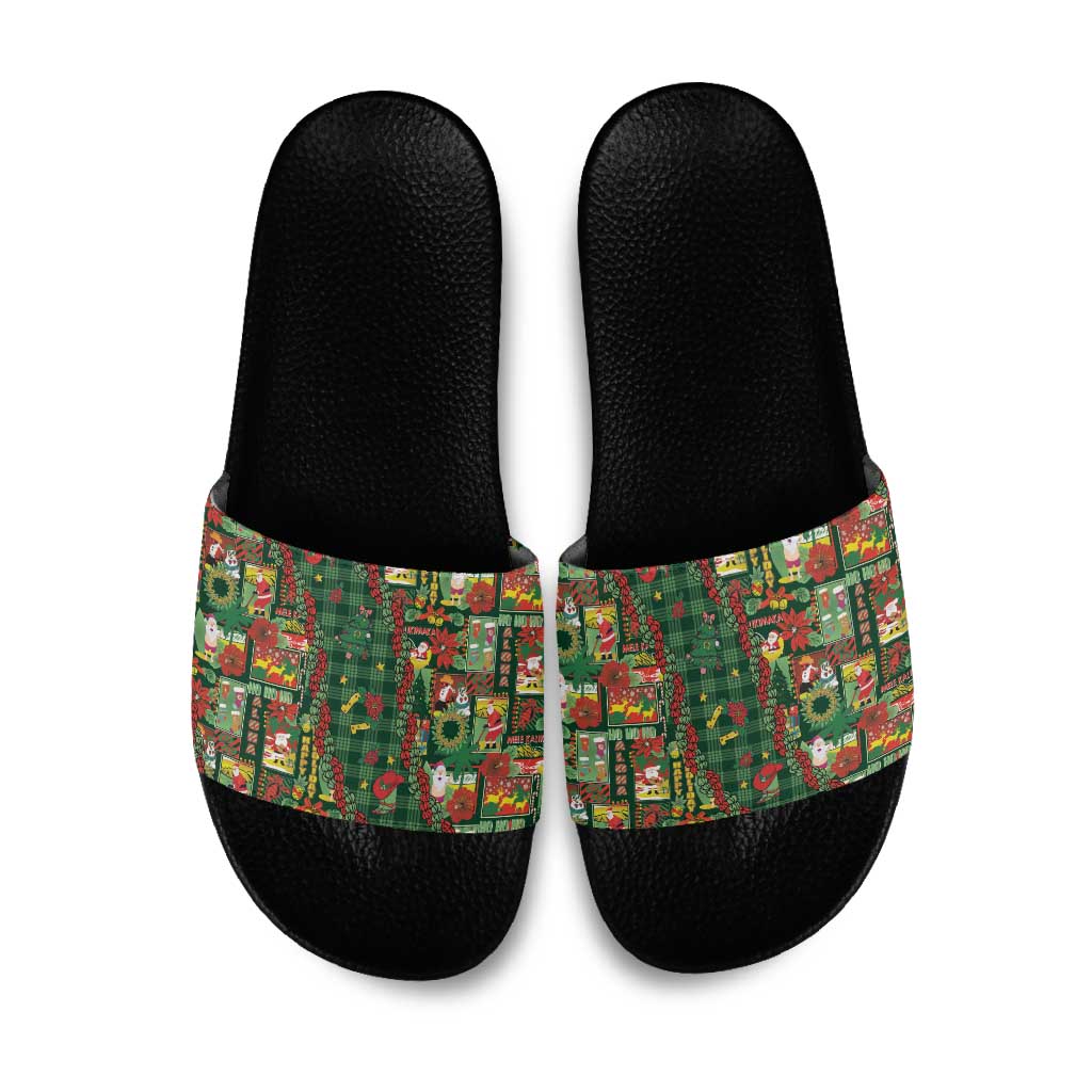 Mele Kalikimaka Pakalana Pikake Lei Slide Sandals Hawaiian Rodeo Paniolo Ulaula Palaka LT9 Red - Polynesian Pride