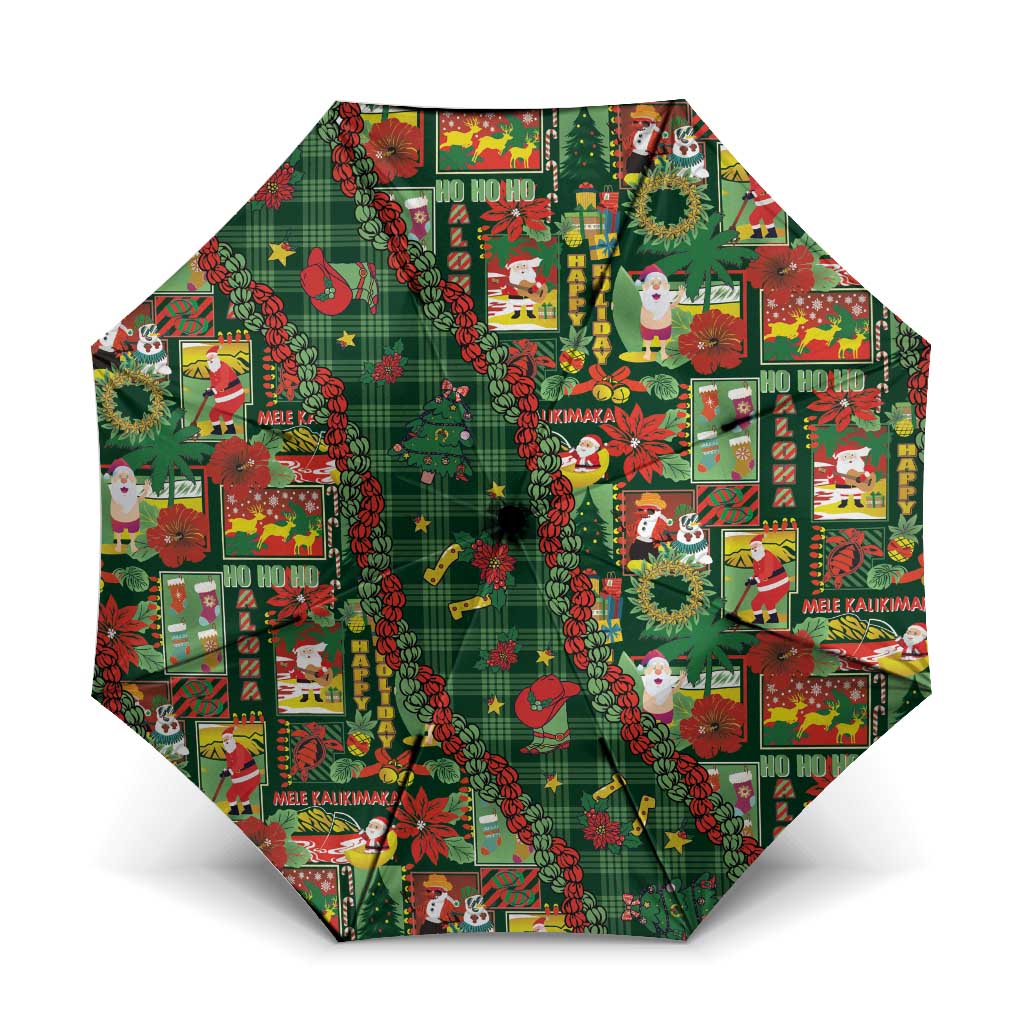 Mele Kalikimaka Pakalana Pikake Lei Umbrella Hawaiian Rodeo Paniolo Ulaula Palaka LT9 One Size Folded 11.42 inch Opened Diameter 37.4 inch Red - Polynesian Pride